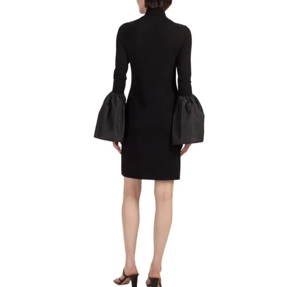 Trina Turk Black Wool Larissa Sweater Dress Mock Turtleneck Taffeta Bell Cuffs S - Picture 3 of 7
